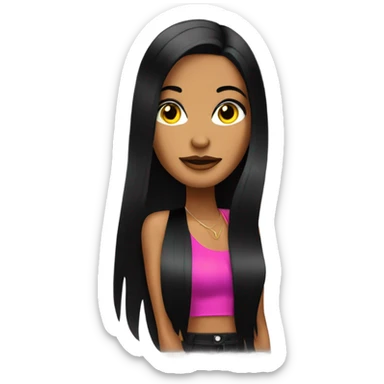 Tanned woman with long black hair dressed in Y2K R&B hair, makeup, and neon attire sticker
