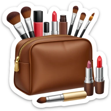 Brown Cosmetic Bag with cosmetics sticker