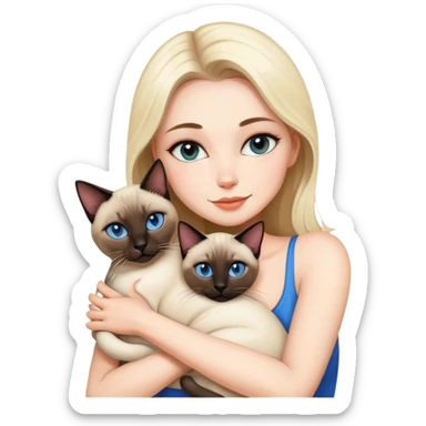 A beautiful and sexy white girl hugs a Siamese cat tightly sticker