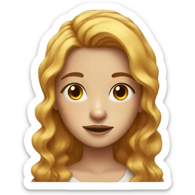 Girl with some freckles and honey colored hair with wavy hair and pale sticker
