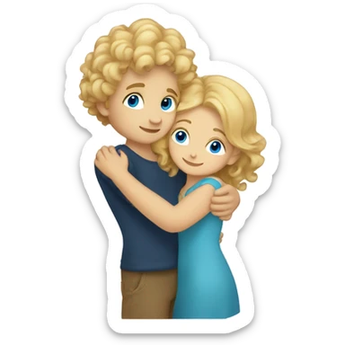 blonde blue eyed girl hugging boy with curly brown hair sticker