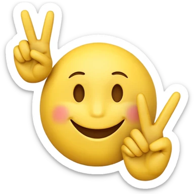 Create a 3d emoji of smiley with fingers showing peace sign. Background is white sticker