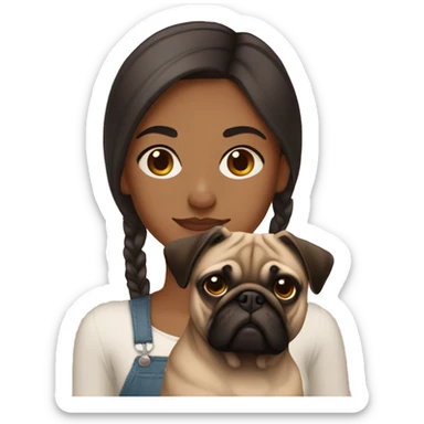 brown girl straight hair with pug sticker