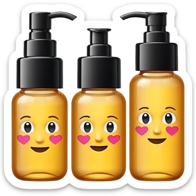 emoji of three beauty products (tube, serum, jar), wit labels, minimalistic but luxury design (realistic) sticker