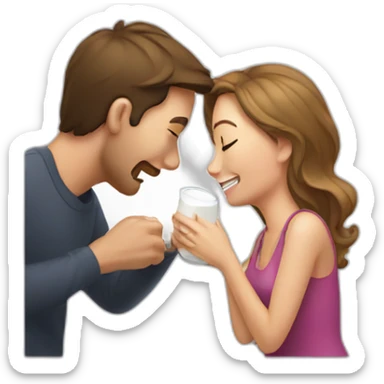 A man spilling a glass of milk on a woman sticker