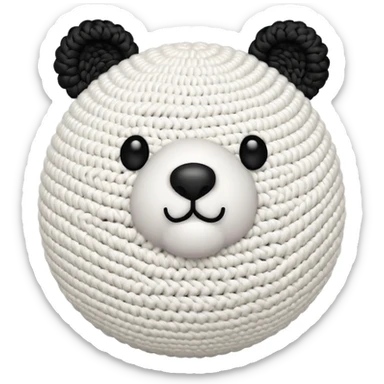 minimalist white crochet bear, big ball body, small white ball nose with black yarn, two white ears sticker