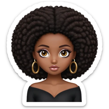pretty bratz girl, dark skin, dark brown afro, dark brown eyes, black eyeliner, deep black skin sticker