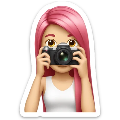 girl with long, straight rose hair and fringe with camera sticker