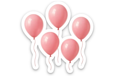5 palloncini rosa fluttuano in aria isolati su sfondo bianco, iperrealistico 4k sticker