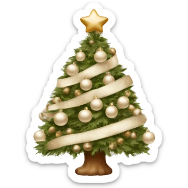 flocked christmas tree with beige and white ornaments and leopard print ribbon  sticker