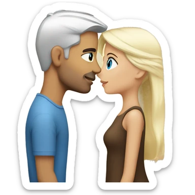 Blue eyed blonde man kissing a brown eyed girl with silver hair  sticker