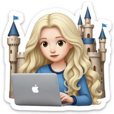 Emociones de una chica con cabello castillo largo ondeado en su laptop o celular sticker