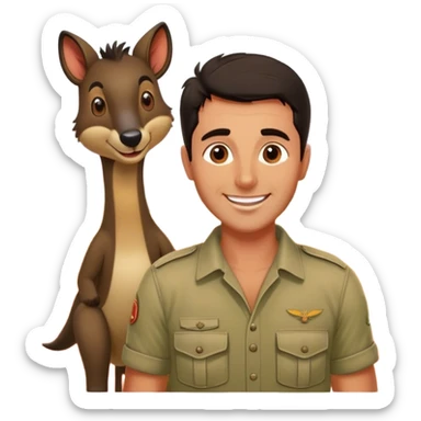 Cinematic Realistic Steve Irwin Portrait Emoji, depicted as a passionate wildlife expert in his signature khaki attire with an enthusiastic smile and a backdrop of the Australian outback, rendered with vibrant textures and dynamic natural lighting that captures his adventurous spirit. sticker