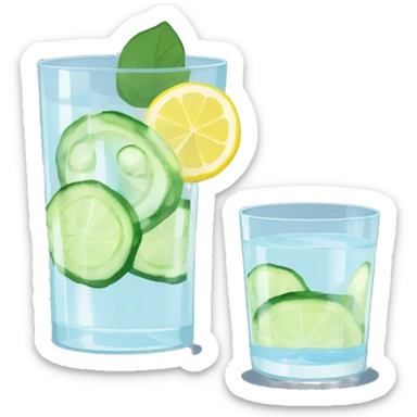 glass of water with lemon and cucumber sticker