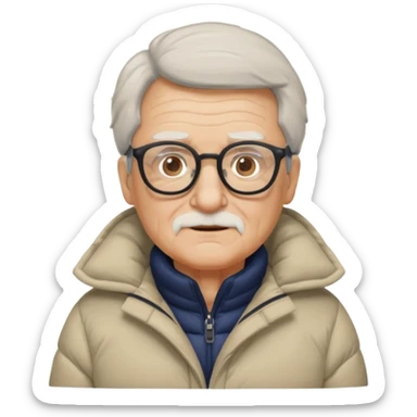 old man in puffy winter coat, wearing glasses sticker