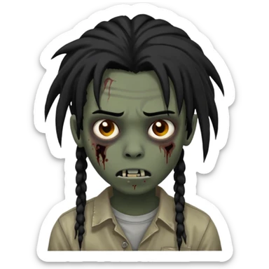 Boy, zombie, black hair, medium long, emo, dreads, dark, spooky, creepy expression sticker