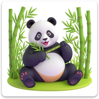 panda eating bamboo in forrest background, close up pose sticker