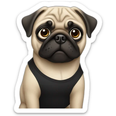 pug wearing a black t-shirt sticker