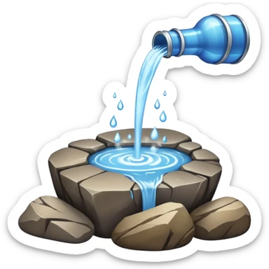 water pouring onto rocks with steam sticker