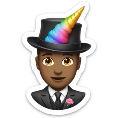 Posh-boy-with-suit-and-rainbow-unicorn-hat sticker