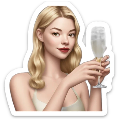 Anya Taylor-Joy holds glass of champagne sticker