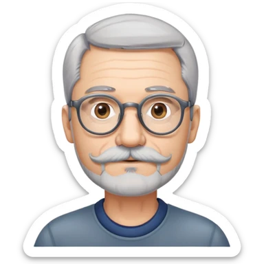 Седой мужик 55 лет в круглых очках. Тонкая седая борода и усы sticker