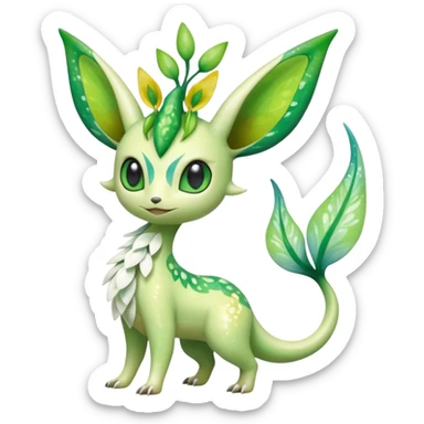 Sparkly White And Green Natural Flowery Colorful Grovyle-Leafeon-Celebi-Fakémon-hybrid-creature (full body)  sticker