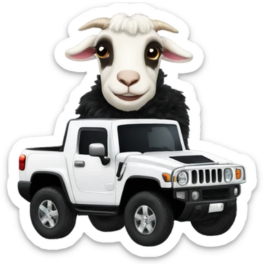 Goat in black puffy coat driving black Hummer sticker