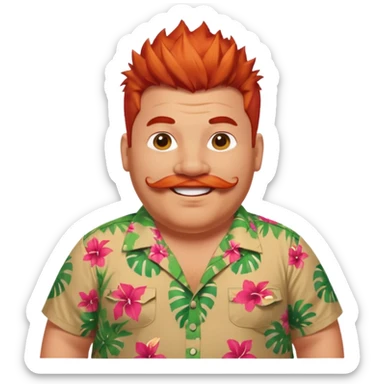 fat spiky haired happy man, red haired and mustache sticker