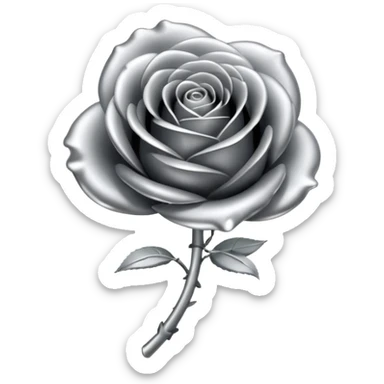 A rose emoji made of liquid silver metal minimalistic iOS emoji style, centered sticker