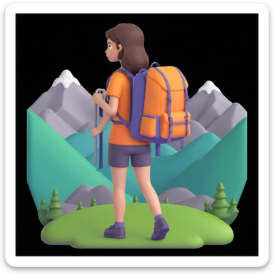 portrait of girl back packing mountains in background, close up pose sticker
