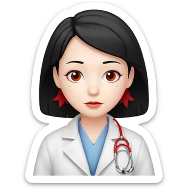 doctor with black hair and red hairclips  sticker