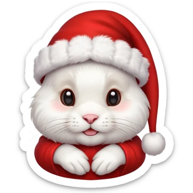 white rabbit in christmas hat sticker