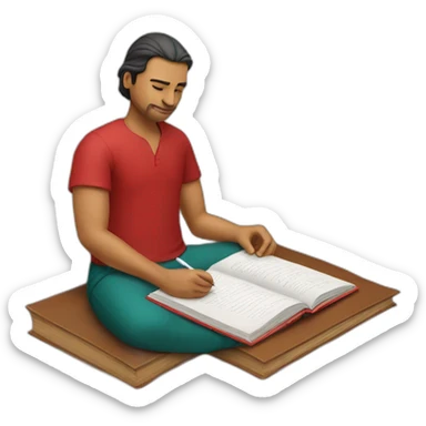 White indian Man writing in a book wearing red clothes sticker