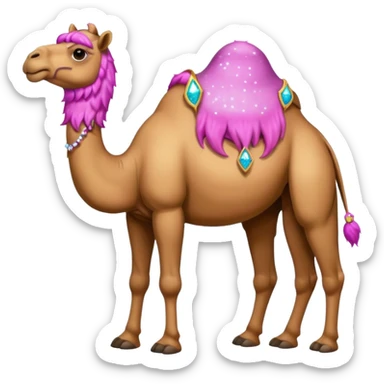 Camel with toes on his hoofs and pink beard that comes out of his chin with sparkle eyes facing forward sticker