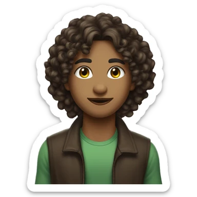 long curly hair,eyes with a hint of green, eyes positive  canthal tilt ,medium thick shaped eyebrows in dark brown, and medium thin lips, round face shape, soft jawline, full body, american sticker