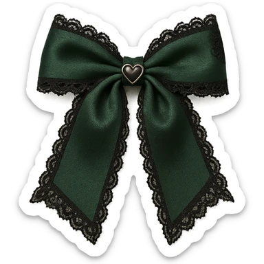 green gothic bow with black lace trim and heart charm, remove background sticker