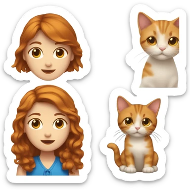 Girl with brown hair blue eyes with ginger maincoona cat sticker