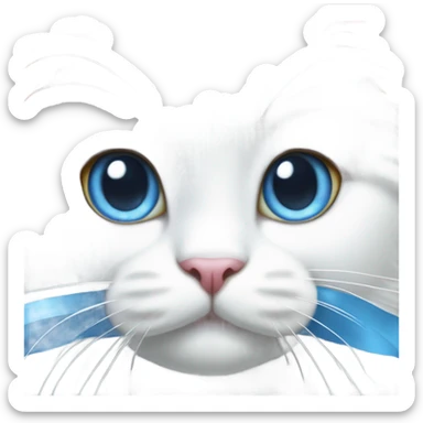 Thick fur white cat cute with soft blue ribbon in her head sticker