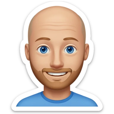 homme yeux bleus presque chauve et une barbe courte moins de chevaux et sourir sticker