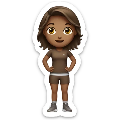 Slim Girl standing up in brown gym outfit with brown hair  sticker