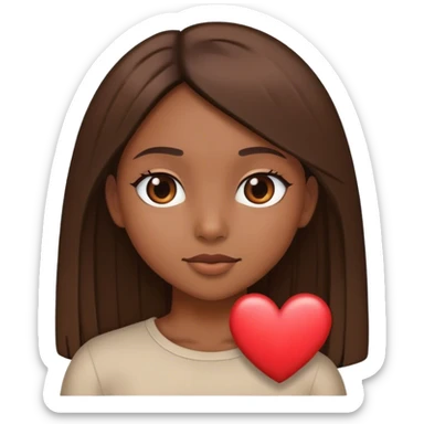 chica con cabello liso y corazón marrón  sticker