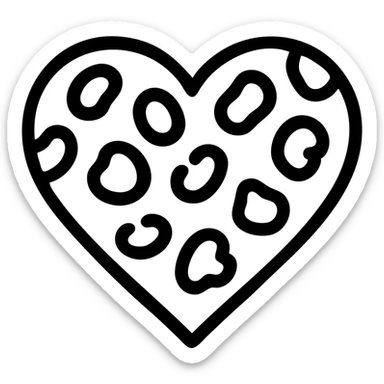 flat and graphic icon of a heart with leopard print, strong outline sticker