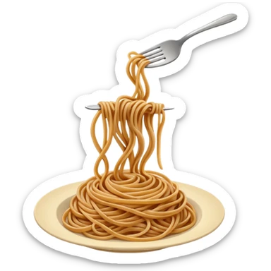 realistic whole wheat spaghetti twirled on a fork, brownish noodles, appetizing sticker