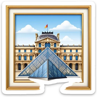 Cinematic Realistic Louvre Museum Landmark Emoji, depicted with the historic museum facade and glass pyramid rendered with lifelike detail and elegant, ambient lighting. sticker
