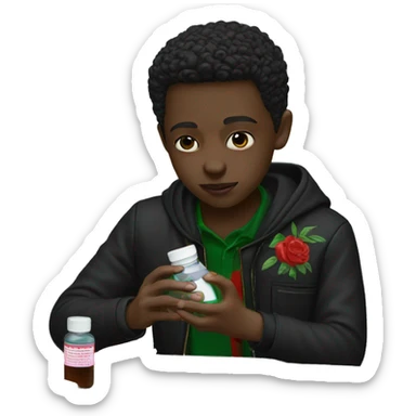 Boy wearing black gucci taking medicine sticker