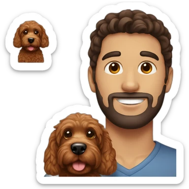 guy with dark brown hair holding red goldendoodle sticker