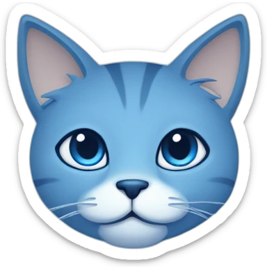 Blue simplistic sketch of a cute cat face sticker