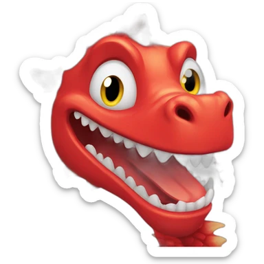 Crazy Happy funny red dragon head with human white teeth and beautiful smile sticker