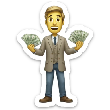 greedy standing man wqith money in his both hands sticker